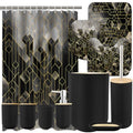 Lnond Black Bathroom Set, Black Abstract Cubes Bathroom Accessories Sets Complete, Luxury Restroom Set with Shower Curtain and Rugs, Trash Can, Toilet Brush Holder Set & Soap Dispenser - style: Black