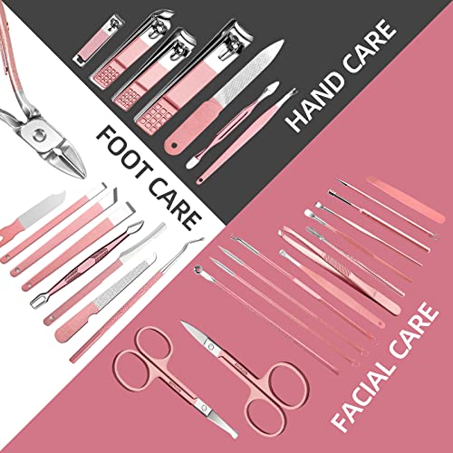 Manicure Set 30 in 1 Nail Clipper set, REDFLOW nail clippers, fingernail & toenail clippers, Manicure Tools, pedicure tools, Suitable for Travel Manicure Kit, Nail Set Kit With Everything Profe - color: Pink