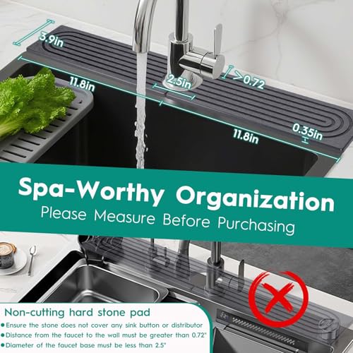 24 Inch Stone Faucet Mat for Kitchen Sink,Quick Dry Stone Mat Kitchen-Sink Water Splash Guard,Diatomite Protector with Super Absorbent&Leak Proof Circular for Kitchen Bathroom Counter(Dark Grey） - color: Dark Gray, size: 24" x 3.9"