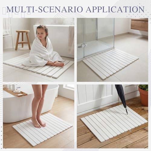 Nuanchu Large Stone Bath Mat 31.2" x 23.3" - Foldable Diatomite Bath Mat with Anti-Slip Pad Quick-Dry Large Bathroom Non-Slip Absorbent and Easy to Clean for Shower Entryway Kitchen Counter (White) - color: White