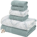 Modern Threads Capri 6-Piece Reversible Yarn Dyed Jacquard Towel Set - Bath Towels, Hand Towels, & Washcloths - Super Absorbent & Quick Dry - 100% Combed Cotton, Ivy - color: Ivy Green, style: Soft Geometric