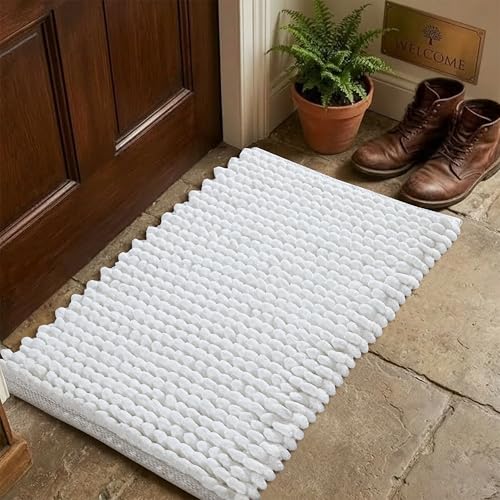 Cotton Polyester Popcorn Bath Rug 17"x24" White – 100% Cotton Bath Mat, Anti Skid, Soft & Absorbent Bathroom Rug for Shower, Tub & Entryway - color: Snow White, size: 1'5" x 2' (Rectangular)