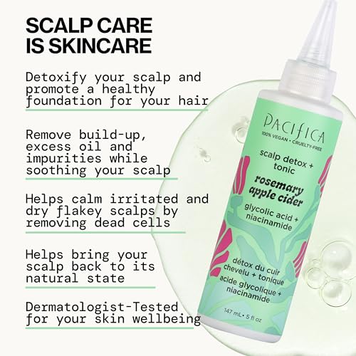 Pacifica Scalp Detox Set – Rosemary Apple Cider Vinegar Scalp Exfoliating Tonic with Scalp Massager Brush, Deep Cleansing & Clarifying Treatment for Buildup, Dry Flaky Scalp, Vegan - style: Tonic & Brush