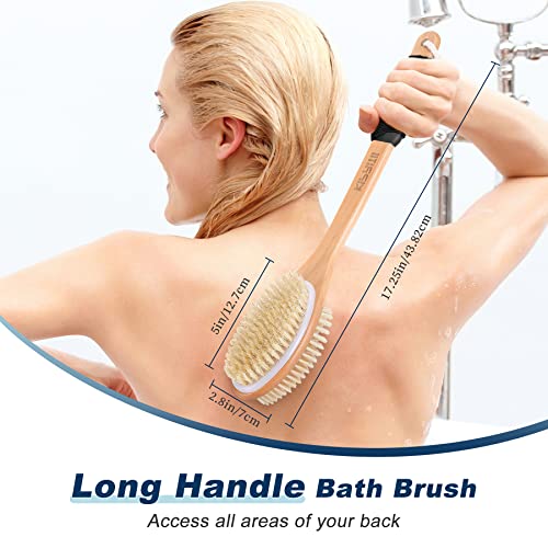 Long Handle Ergonomically Back Scrubber/Brush for Shower, Double Sided Exfoliating Body Scrubber for Women and Men (Black) - color: Black