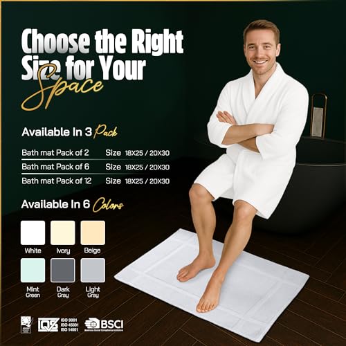 Pearl Linens Pack of 2 100% Cotton Bath Mat 20x30 inches, Soft & Absorbent Quick Dry Bathroom Mat Set, Not Bathroom Rugs, After Shower Mat, Bath Tub Mat, 687 GSM, Machine Washable, White - color: White, size: 20x30 - Set of 2