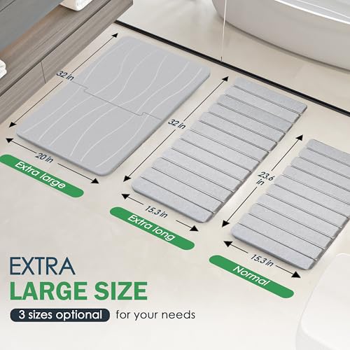 MOPHONICHOME Extra Large Stone Bath Mat 32 x 20 inches - Diatomaceous Earth Bathroom Stone Mat, Non Slip Quick Dry Diatomite Bathroom Rug, Absorbent, Modern Design, Easy to Clean, Grey - color: Extra Large Gray