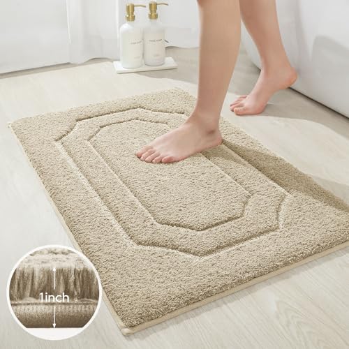 HOMEIDEAS Bathroom Rugs Sets 2 Piece, Extra Soft and Absorbent Microfiber Plush Bath Mat with Non Slip Backing(Beige) - color: Beige