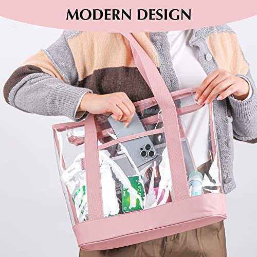 BORMELUN clear tote bag,Purse handle with zipper for work plastic transparent see through women - color: Pink