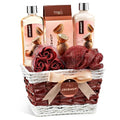 Coconut Spa with Wicker Gift Basket Bath & Body Set, Pink & Brown | Shower Gel, Body Lotion, Bath Salts, Soap Flowers, Wicker Basket