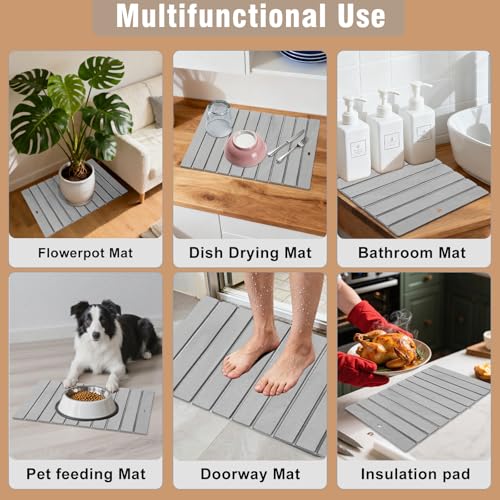 Foldable Stone Bath Mats For Bathroom,Super Absorbent Dry Diatomaceous Earth Mat Drying Pad,Large Stone Drying Mat For Kitchen Counter,Countertop Bath Accessories, 24"X16"