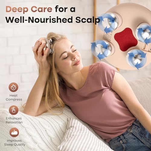 arboleaf Heated Scalp Massager Head Massager Scalp Stress Relax Hair Massager with Heat Cordless Kneading Massage Cat Massager, Gift for Mom Dad - color: Pink