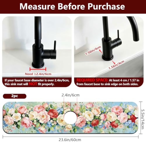2 Pcs Kitchen Sink Splash Guard Faucet Mat Oil Painting Flowers Pattern Faucet Mat for Sinks Absorbing Drying Mats for Kitchen Bathroom - color: Mat Oil Painting Flowers