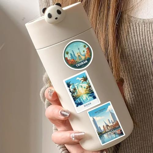 100 Pcs World Travel Stickers Set Cityscape Aesthetic Travel Map Sticker Vinyl Waterproof Stickrs for Water Bottles Suitcase Laptops Journaling Travel - style: City