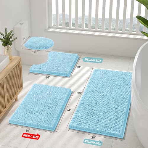 Smiry Luxury Chenille Toilet Rugs U-Shaped 20x20, Soft Absorbent Non-Slip Contour Bathroom Rugs for Toilet, Machine Washable Contoured Bath Mats, Sky Blue - color: Sky Blue, size: 20" X 20" Contour Rug