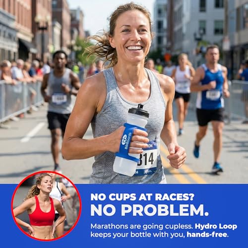BibBoards Hydro Loop Silicone Water Bottle Band – Hands-Free Carry Strap for Running, Gym & Training | Flexible Water Bottle Holder & Grip Band Fits Most Bottles for Travel & Outdoor Activities - color: Blue