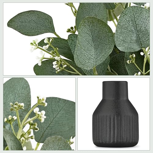 Dahey Artificial Eucalyptus Stems in Small Ceramic Vase Centerpiece Table Decorations Modern Farmhouse Decor Fake Eucalyptus Plants with Vase for Bathroom Kitchen Shelf Living Room Home Decor, Black - color: Black, size: Small