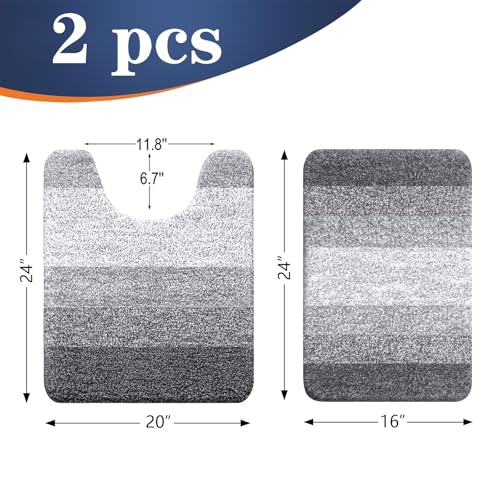 OLANLY Bathroom Rug Set 2 Piece, Soft Absorbent Microfiber Bath Mats and U-Shaped Contour Toilet Rug, Non-Slip, Machine Wash Dry, Plush Shaggy Bath Mats for Bathroom (24"x16"+24"x20", Grey) - color: Grey, size: 24" X 16" + U24" X 20"