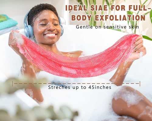 2 Pack African Net Sponge Exfoliating Body Scrubber Bath Sponge for Daily Use (Pink + Deep Purple) - color: Pink + Deep Purple