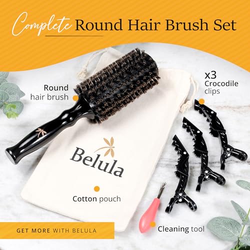 Belula 100% Soft Boar Bristle Round Brush for Blow Drying Set. Round Hair Brush With Small 1.6” Wooden Barrel. Hairbrush Ideal to Add Volume and Body. Free 3 x Hair Clips & Travel Bag. - color: Small Barrel 1.6"
