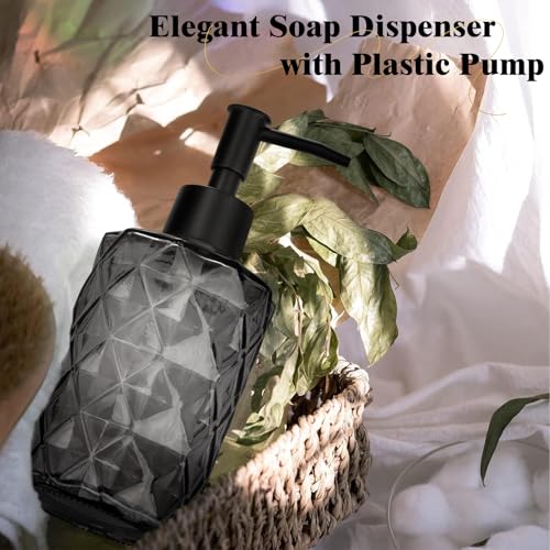 11oz Glass Soap Dispenser with Plastic Pump, Black Bathroom Soap Dispenser for Hand Wash & Dish Wash, Elegant Dispenser for Dishwashing Liquid, Lotion, Essential Oil - color: Black
