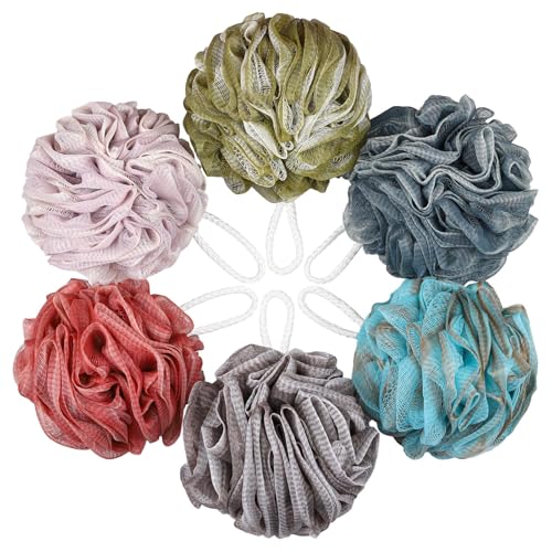 Loofah Sponge 75g/Piece, Mesh Bath Sponge Exfoliating Body Scrubber Ball Pack of 6, Large