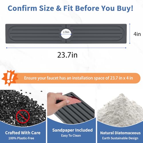 Faucet Mat for Kitchen Sink, Water Absorbent Kitchen Faucet Mat, Durable Sink Splash Guard with Raised Feet, Diatomite Fast Drying Kitchen Sink Faucet Mat, Bathroom Stone Drying Tray for Counter - color: Dark Gray Style 2, size: 23.7" x 4"