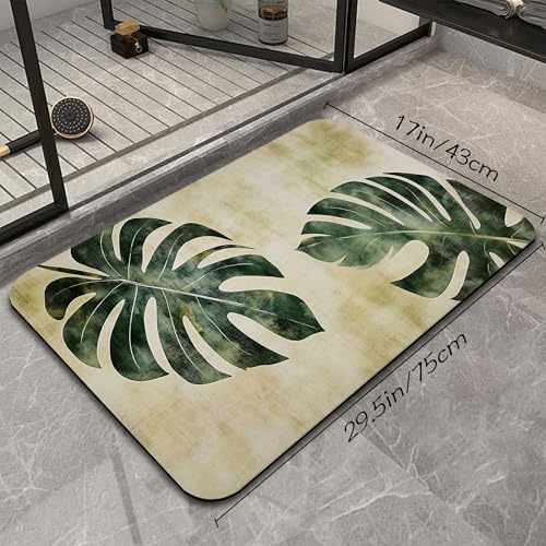 Tropical Leaves Bathroom Rugs, Fast-Absorbing Bath Mat, Quick-Dry Non-Slip Thin Rug for Bathroom Floor Kitchen 17"x30" - color: Tropical Leaves