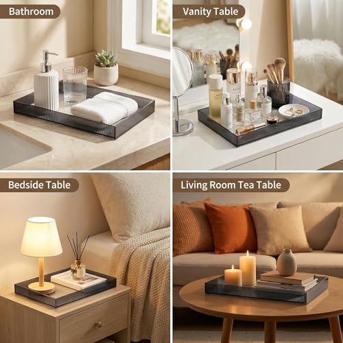 12"x8"Bathroom Vanity Tray for Counter,Black Acrylic Perfume Tray for Dresser,Kitchen soap Dispenser Tray,Coffee Table Tray Decor,Lucite Jewelry Candle Cologne Tray,Toilet Organizer
