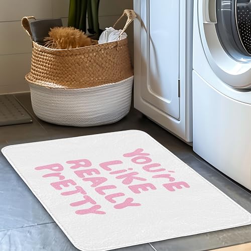 Pink You're Like Really Pretty Bath Mat | Pink Coquette Bathroom Rugs, Non Slip, 16x24 - color: You're Like Really Pretty