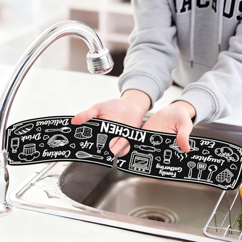2 Pcs Kitchen Sink Splash Guard Faucet Mat Graffiti Pattern Faucet Mat for Sinks Digital Painting Absorbing Drying Mats for Kitchen Bathroom, 23.6x5.5inch - color: Graffiti Pattern