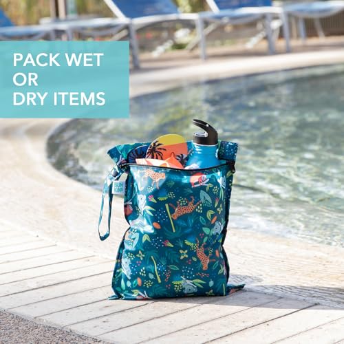 Bumkins Waterproof Wet Bag for Baby, Travel, Swim Suit, Cloth Diapers, Pump Parts, Pool, Beach, Gym Clothes, Toiletry, Hook to Stroller, Daycare, Zipper Reusable Wetdry Packing Pouch, Jungle - color: I1 Jungle, style: Wet Bag