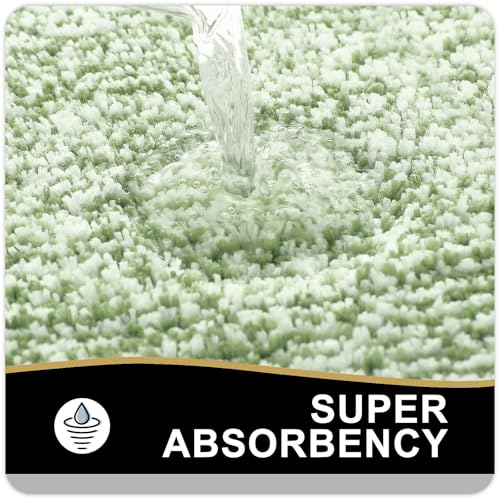 OLANLY Small Bathroom Rugs 24x16, Extra Soft and Absorbent Microfiber Bath Rugs, Non-Slip, Machine Washable, Quick Dry Shaggy Bath Carpet, Bath Mats for Bathroom Floor, Tub, Shower, Sage Green - color: Sage Green and White, size: 24" X 16"
