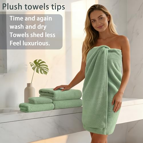 VOOVA & MOVAS Green Towels for Bathroom, 100% Cotton | Quick Dry | Soft | Thick, 3 Piece Towel Set, 1 Large Bath 30" x 56", 1 Hand 18" x 28", 1 Wash Cloth 13" x 13", Bathroom Essentials, Mint Green - color: Mint Green, size: 3 PC Bathroom Towel Set