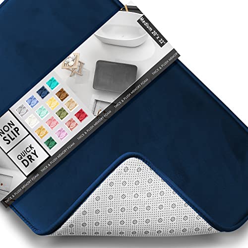 Clara Clark Bathroom Rugs, Velvet Memory Foam Bath Mat, Non-Slip, Machine Washable Bath Rugs - Dries Quickly, Ultra Soft Plush Bath Mats for Bathroom, 20 x 32, Royal Blue - color: Blue, style: 20 x 32