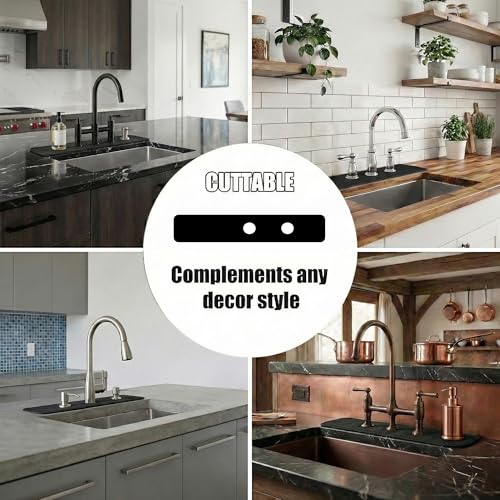 Absorbent Kitchen Sink Faucet Mat for 2-Hole 8" On-Center Faucets 30"x5.5" | Fits Sink with Soap Dispenser, Air Gap or Side Sprayer - Cuttable Drip Catcher Splash Guard for Irregular & 3, 4 Hole Sinks