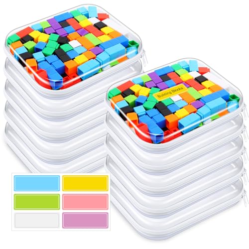 Sanwuta 10 Pcs Hard Zipper Case Clear Hard Pouches Plastic Zipper Pencil Box Toy Storage Bins Portable Plastic Containers for Travel Toiletry Office Cosmetic Blocks Puzzles Organizer (M) - size: M