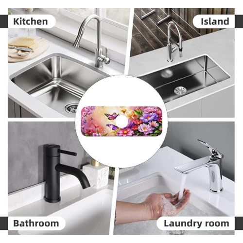 Pink butterfly flower Kitchen sink faucet pad, strong water absorption, anti slip, easy to clean, very suitable for splash and drip prevention, suitable for kitchens and bathrooms - color: Pink butterfly flower