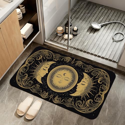 Mystical Moon Sun Bath Mat,Astrology Diatomaceous Earth Bath Mat,Rubber Backing Quick Dry Absorbent Washable Bathroom Rugs for Tub Non Slip 17"x29.5" - color: Mystical Moon Sun,astrology