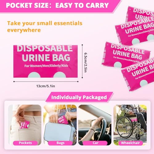 Disposable Urine Bag for Travel - 900ML Portable Pee Bags for Women Men 8/12/20/24/28 PCS Emergency Vomit Bags Urinal Toilet for Car Camping, Road Trip,Traffic Jam, Pregnant, Kid, Patient - color: Fuchsia, size: 9.1"x5.4"x2.4"(12-Pack)
