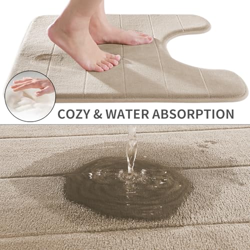 Yimobra Memory Foam Toilet Bath Mat U-Shaped, Soft and Comfortable, Super Water Absorption, Non-Slip, Thick, Machine Wash and Easier to Dry for Bathroom Commode Contour Rug, 24 X 24 Inches, Beige - color: Beige, size: 24" X 24"