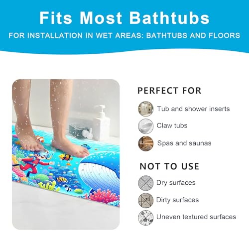 XIYUNTE Baby Bath Mat for Tub Non Slip Kids Bath Mat - 40''x16'' Extra Long Cartoon Bathtub Mat Non Slip Kids Shower Mat Eco-Friendly Toddler Bath Mats with Suction Cups, Machine Washable - color: J-shark 2