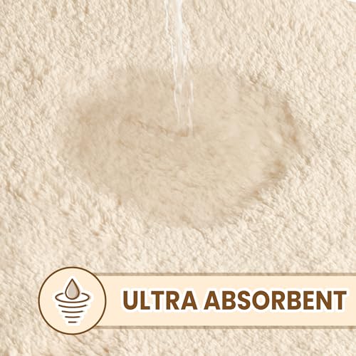 TECHMILLY Fluffy Tufting Bathroom Rug Mat 36x24, Absorbent Thick Non Slip Microfiber Mats, Quick Dry Machine Washable Bath Rug for Bathroom Floor, Bathtub and Shower, Cream - color: Cream, size: 24'' x 36''