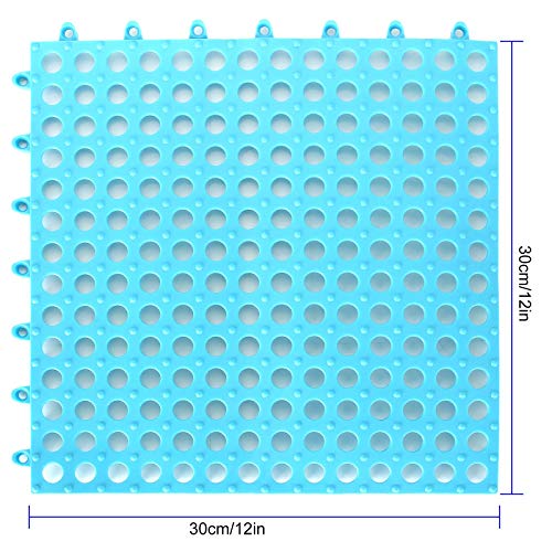 12 Pack 11.8" x 11.8" Interlocking Floor Tiles with Drain Holes Soft PVC Non Slip Shower Floor Mat Modular Interlocking Cushion Mat for Drain, Pool, Patio, Balcony, Kennel, Poultry, Floor Grid, Blue - color: Blue