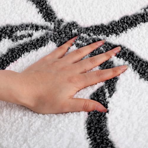 HunnmingRe Black Bow Bathroom Rug Bow Toilet Rugs 24 x 20 Inches U Shaped Luxury Scalloped Bathroom Decor Non Slip Cute Microfiber Soft Plush Bath Mat Coquette Stuff for Toilet Back to School Shower - color: Black, size: 24 x 20 Inches