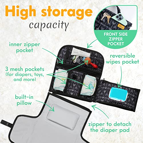 Kopi Baby Portable Diaper Changing Pad-Baby Diaper Changer Travel Bag with Wipes Pocket, Smart Design Portable Changing Mat, Infant Travel Station Kit, Gift for Newborn Girl & Boy-Black Arrows,Premium - color: Black Arrows, size: Premium
