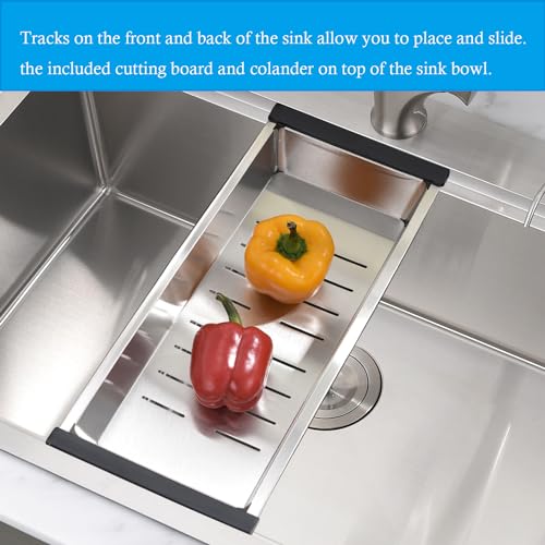 33 Inch Drop In Kitchen Sink Workstation - VOKIM 33 x 22 Inch Drop In Sinks 16 Gage Stainless Steel Topmount Sinks Single Bowl 10'' Deep Handmade Above the Counter sink with Cutting Board& Strainer - color: Stainless Steel, size: 33"L x 22"W x 10"D