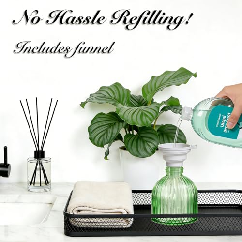 SheeChung 8 Oz Glass Soap Dispenser Bathroom, Green Liquid Hand Soap Dispenser with Pump, Refillable Dish Soap Dispenser for Kitchen, Cute Modern Stripes Lotion Bottle, Shampoo (Black Pump, 2 Pack) - color: Green-black Pump, 2 Pack