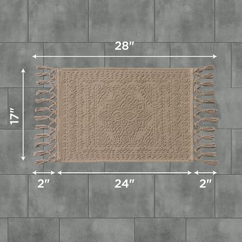 French Connection Nellore Bathroom Rugs, Woven and Beaded Bathroom Mats, Durable Non-Slip Bath Rugs, Thick BathMats, 17'' x 28'', Light Brown (FCB020920) - color: Light Brown, size: 1'5" x 2'4" (Rectangular)