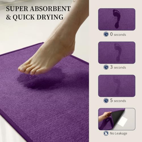 YIHOUSE Purple Bathroom Rugs Sets 5 Piece, Quick Dry Thin Bath Mat with Toilet Rug - Non Slip Absorbent Machine Washable - Bath Runner Rugs for Bathtub Sink Home Decor - color: Purple, size: 5 pieces