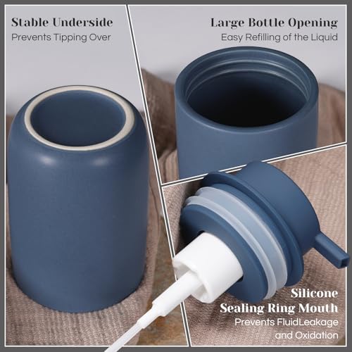 INGOFIN Ceramic Foaming Soap Dispenser Set, 2 Pack (12 oz) Bathroom Foam Hand Soap Dispenser with Pump, Hand and Dish Dispenser Set with 8 Pcs Clear Stickers,for Kitchen- Matte Blue - color: Blue-foam